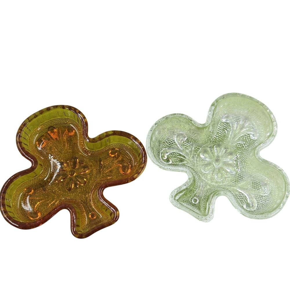 Indiana glass Pressed Glass club Ashtrays Amber & Clear Floral Decorative